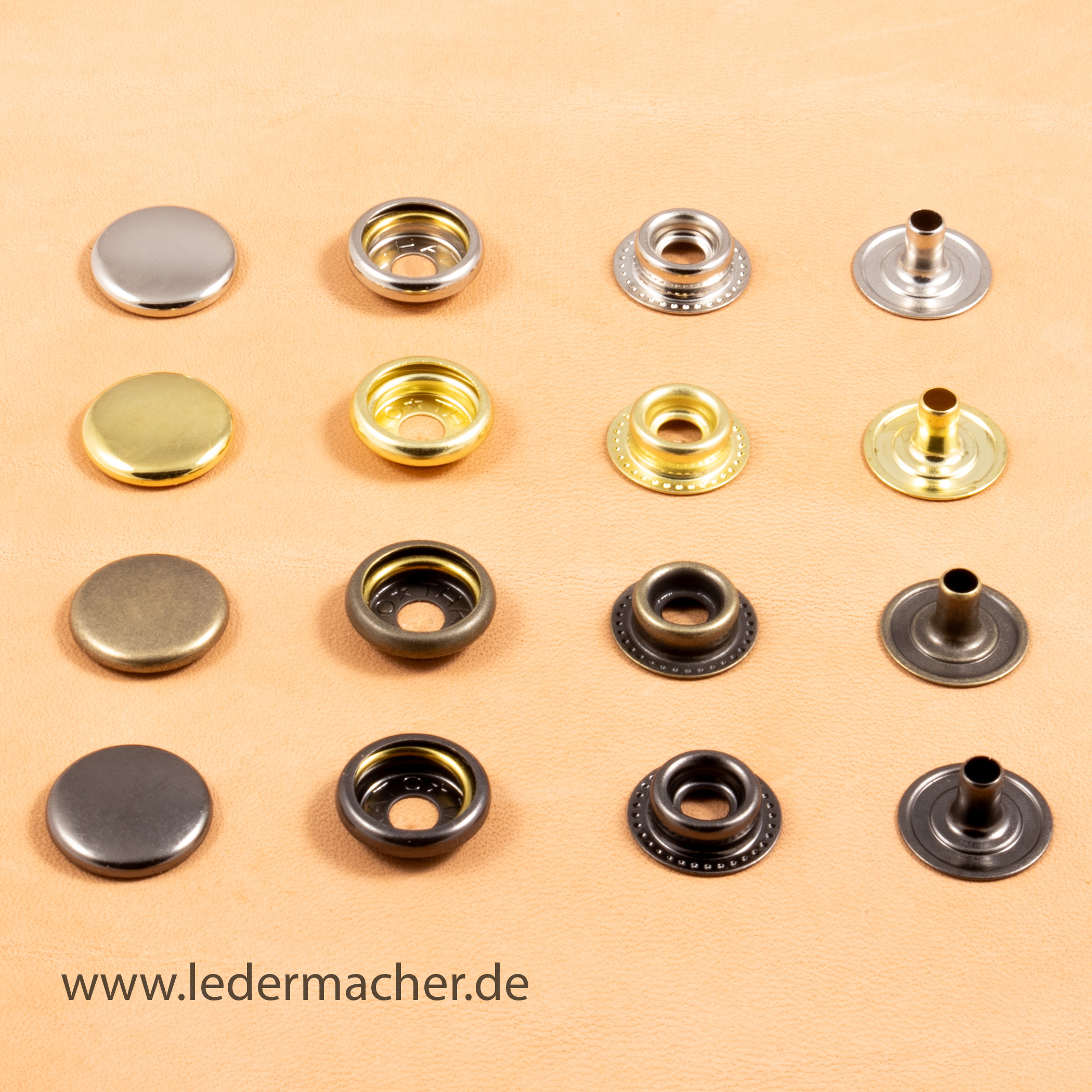 THK/Hasi Hato Premium Druckknopf 15 mm Ringfeder gunmetal 15 mm - (10 Sets)