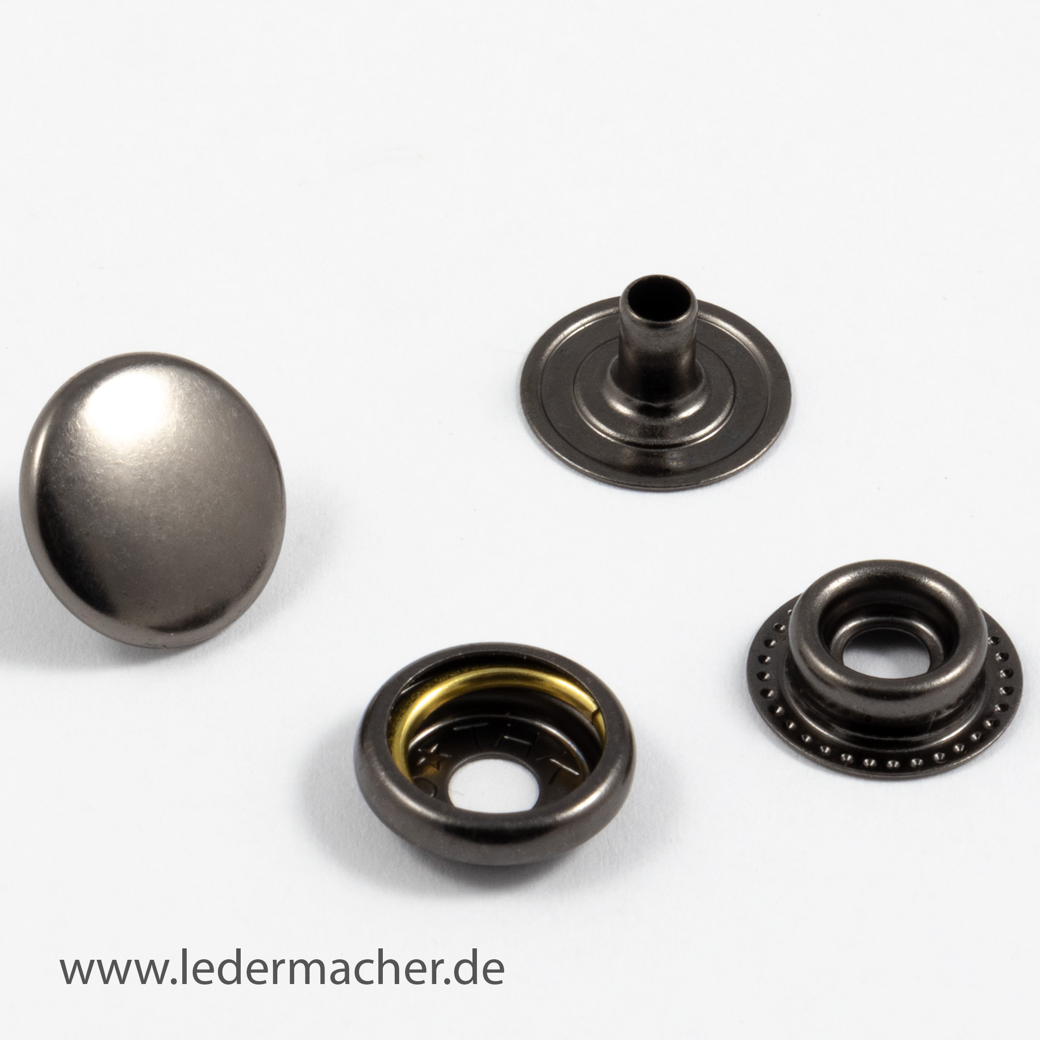 THK/Hasi Hato Premium Druckknopf 15 mm Ringfeder gunmetal 15 mm - (10 Sets)